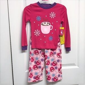 Extremely Me Pink Purple Hot Chocolate Print Fleece Girls Pajama Set Size 4 NWT